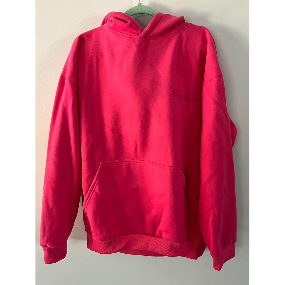 NWT Comfrt Minimalist Hoodie Hot Pink Oversized Fleece Sweatshirt XL KJHU46